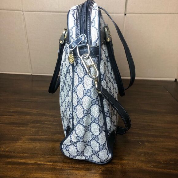 GUCCI GG Supreme Navy Leather Ophidia Sherry Line Coated Canvas Travel Work Bag - Picture 7 of 17